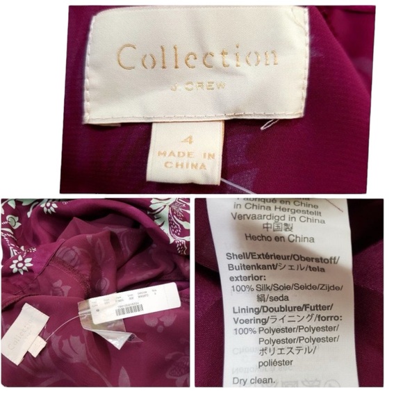 J. Crew Collection Silk Ruffle Sleeve High-Neck Dress Purple Floral Size 4 NWT - Picture 16 of 16